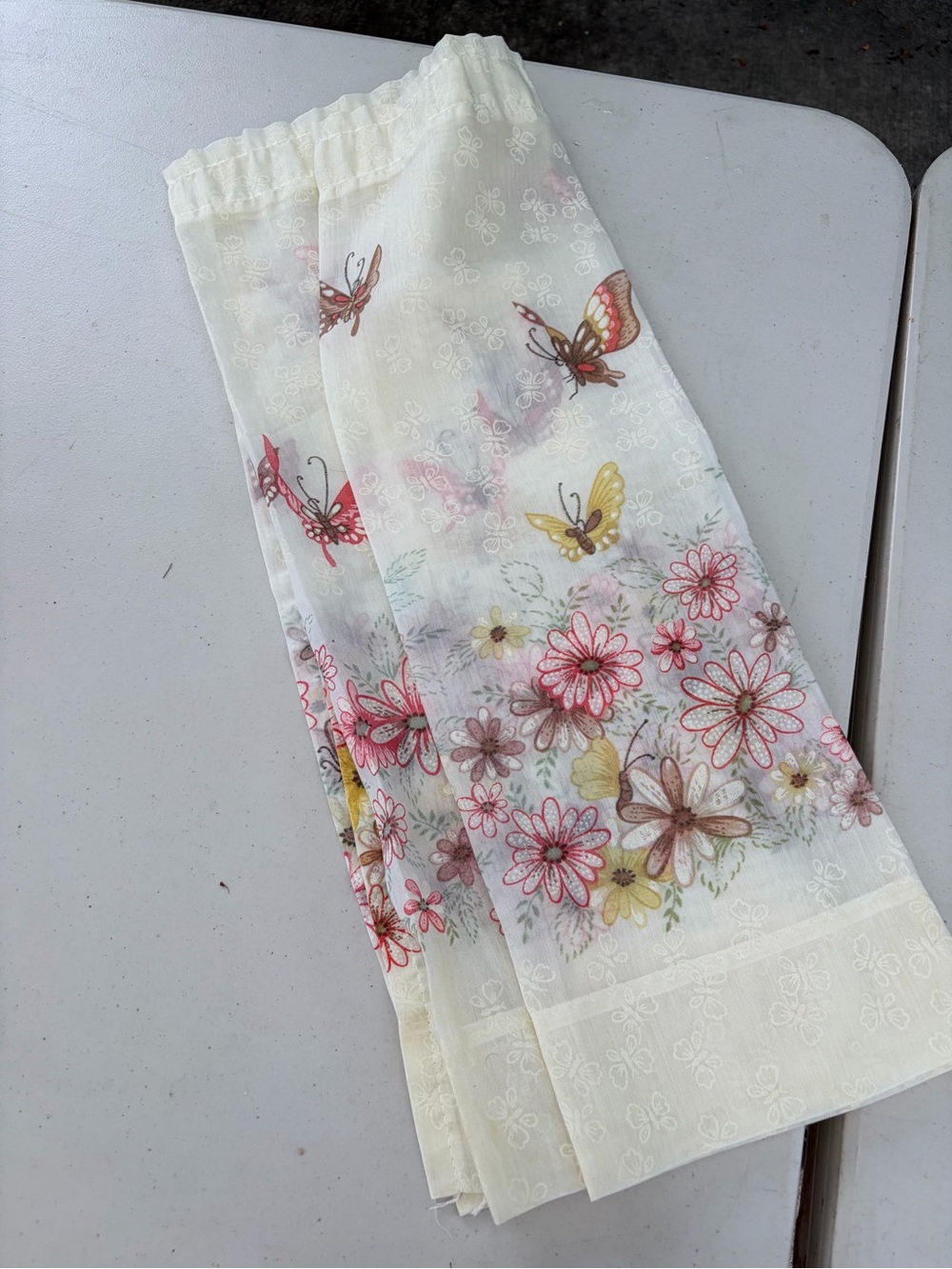Vintage  Cream Floral & Butterfly Curtains